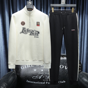 2025秋冬新款IUIUG轻奢潮流卫衣男休闲运动套装D320-T87790-P270,白色和粉色搭配的效果图图片