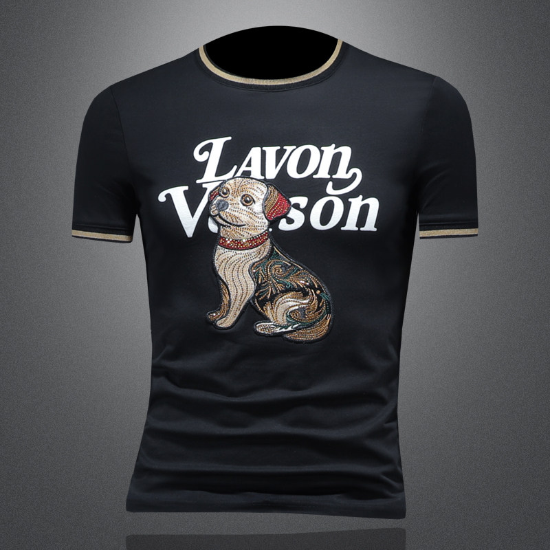 2025夏季欧货IUIUG轻奢潮流刺绣丝光棉短袖t恤男D320-87999-P75，男装T恤，电商D322