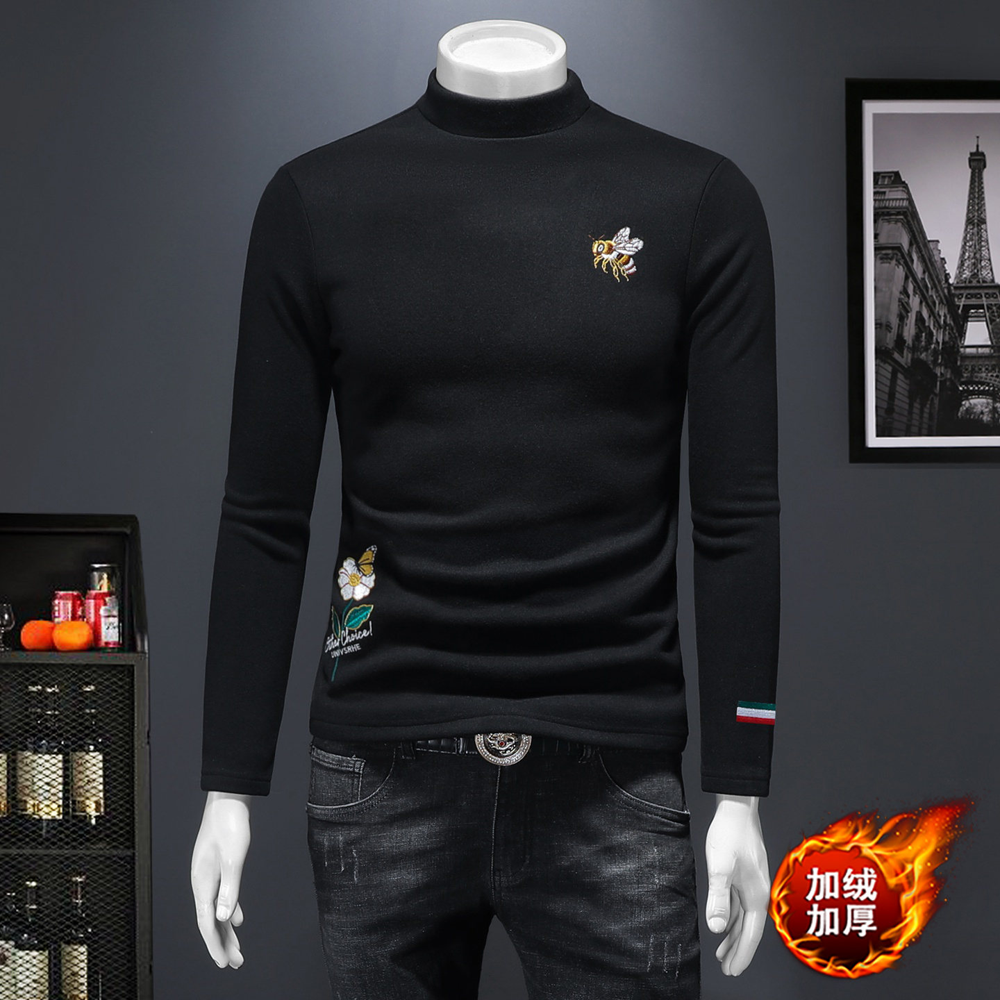 2025秋冬新款羊毛打底衫轻奢品质半高领D320-88408-P110，男装卫衣，电商D320-1