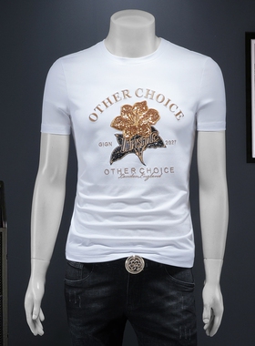 2025夏季欧货 IUIUG轻奢潮流刺绣丝光棉短袖t恤男 D320-88009-P75