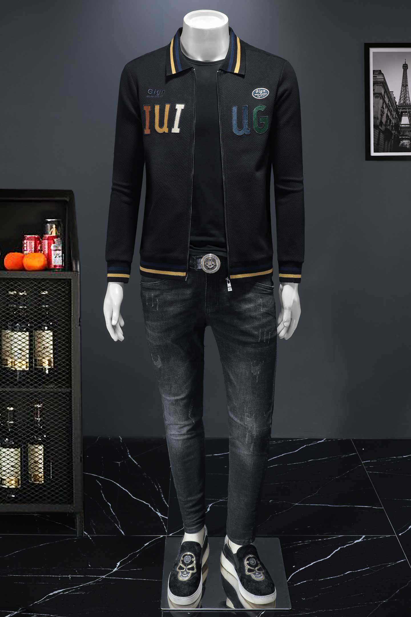 2025秋冬新款IUIUG轻奢潮流男士休闲卫衣外套D320-88185-P145,男装夹克,电商D320-1