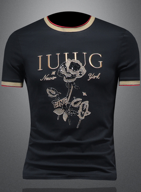 2025夏季欧货 IUIUG轻奢潮流刺绣丝光棉短袖t恤男 D320-88040-P75