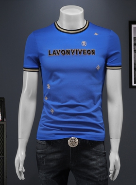 2025夏季欧货 IUIUG轻奢潮流刺绣丝光棉短袖t恤男 D320-87962-P75