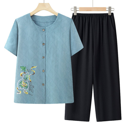 妈妈夏装衬衫女短袖睡衣衬衣夏季
