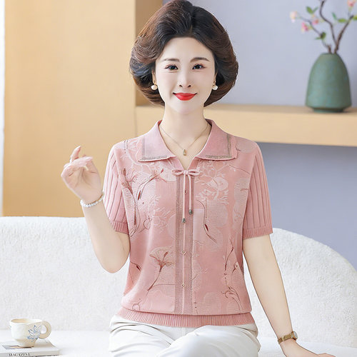 妈妈夏装中老年人短袖T恤家居服