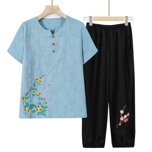 妈妈夏装奶奶短袖老年人T恤衣服