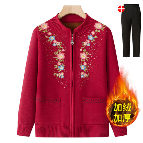妈妈装老年人毛衣加绒秋冬外套女