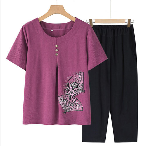 妈妈夏装中老年短袖T恤老人衣服
