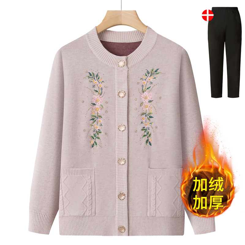 老年人奶奶毛衣加绒加厚秋冬外套