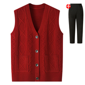 中老年人春秋马甲外套奶奶毛衣女针织开衫 老人老太太背心马夹坎肩