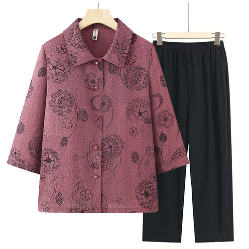 妈妈夏装奶奶套装短袖家居服开衫