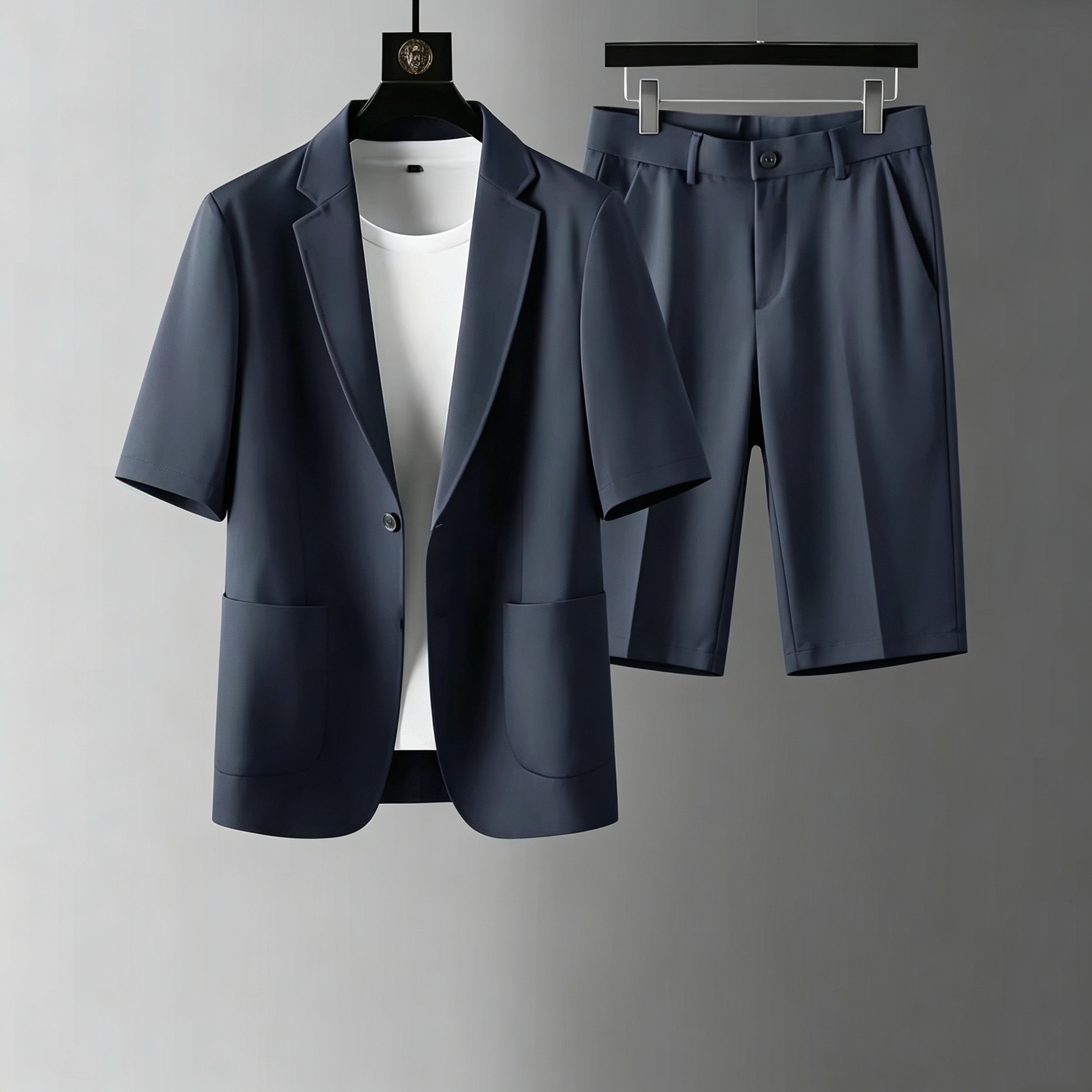 夏季薄款商务短袖短裤西服套装男