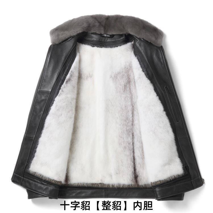 冬季男士真鹿皮整貂内胆皮衣