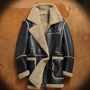 皮毛一体原生态真皮男款冬季绵羊皮羊毛外套羊羔毛大衣男士时尚