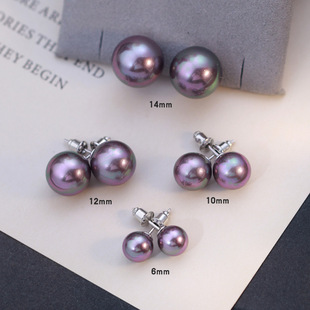 999纯银强光施稼爱迪生珍珠耳钉高级紫珠耳环小众无耳洞耳夹耳饰