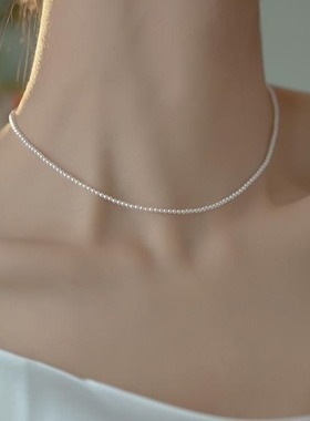 施家正圆2mm极细baby小米粒珍珠项链女轻奢小众高级法式锁骨颈链
