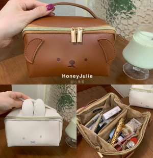 日系可爱卡通米飞兔pu手提化妆包大容量多功能手帐文具收纳袋便携