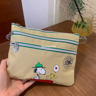 日系可爱卡通狗狗多功能三层拉链手拿包化妆包证件包票据收纳包