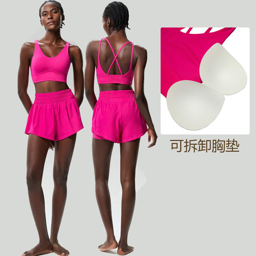 跨境跑步运动瑜伽健身服套装女速干大码跳操网球羽毛球服两件套