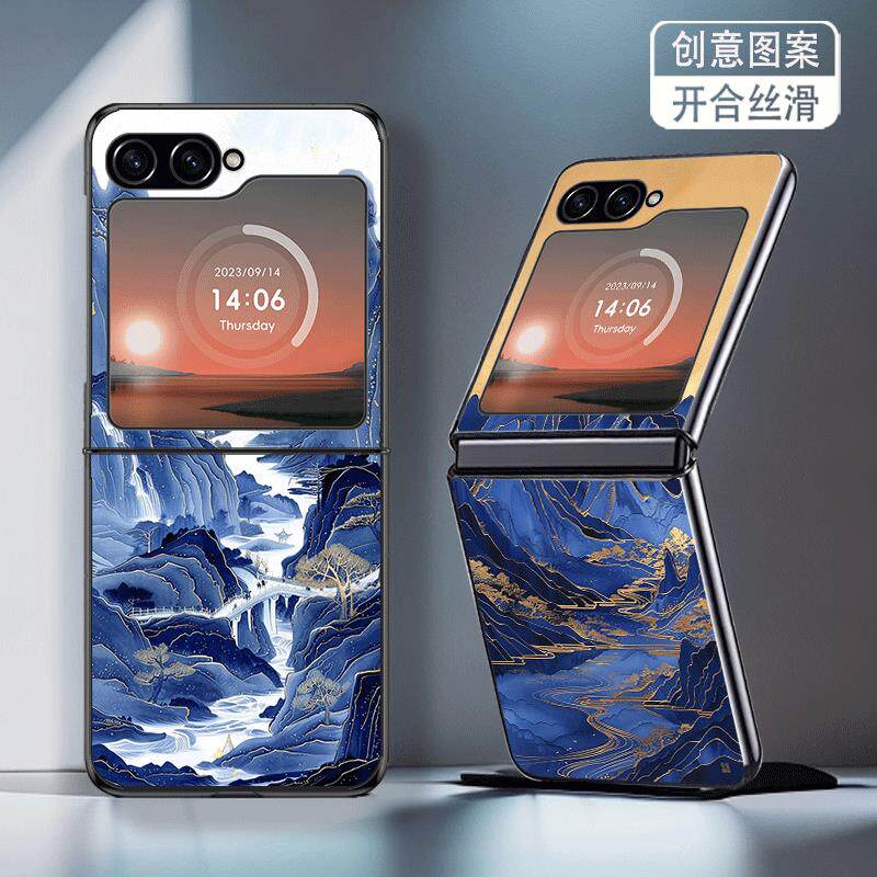 适用三星ZFlip6手机壳ZFlip7FE折叠屏W25Flip防摔保护套新款蓝色山水风景画个性小创意高级感轻奢硬壳男女潮