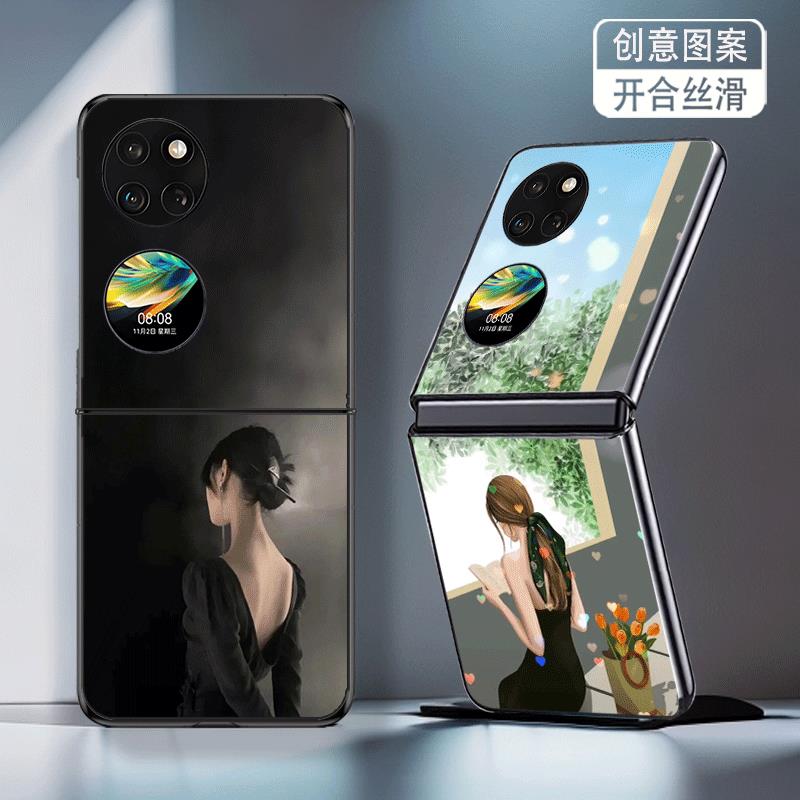 适用华为P50Pocket手机壳PocketS折叠屏Pocket2新款防摔护套女孩背影创意网红个性时尚简约高级感轻奢硬壳潮
