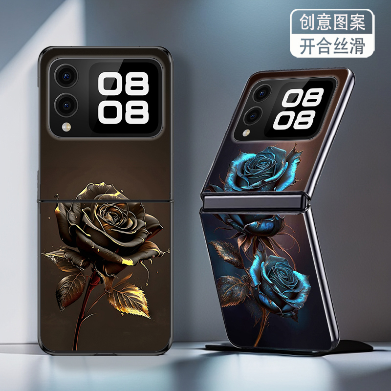 适用华为novaFlip手机壳P50Pocket折叠屏PocketS新款Pocket2防摔套高级感金边玫瑰个性简约时尚网红轻奢女潮