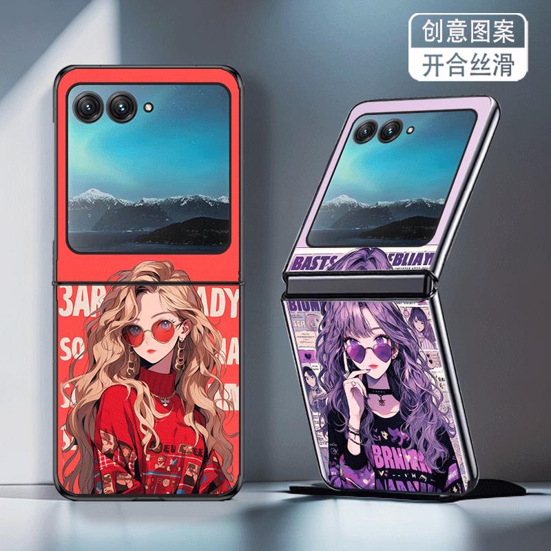 适用摩托罗拉razr60手机壳razr60Ultra折叠屏新款保护套高颜值防摔港风画报女郎唯美少女个性时尚硬壳网红潮