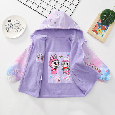 女童秋冬装加绒外套2025新款儿童冲锋衣两面穿女孩连帽拉布布上衣