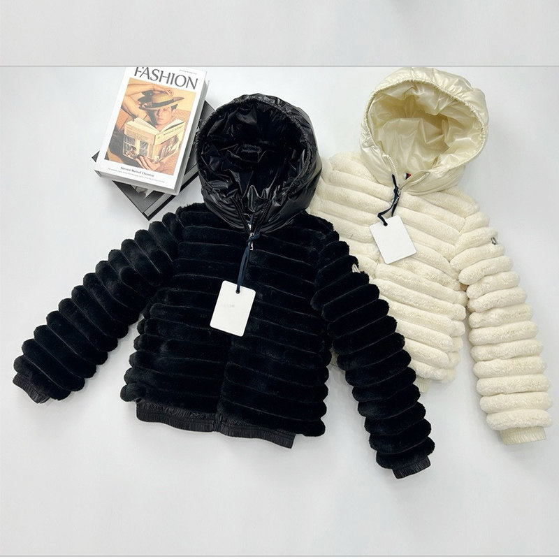 M款儿童羽绒服毛绒夹克短款外套加厚男女童装韩版冬季外套时尚潮