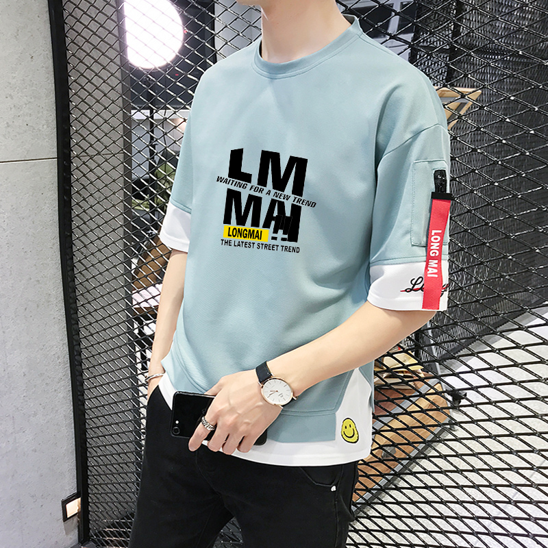 Men's five sleeve t-shirt men's hip hop trend middle sleeve loose summer style short sleeve