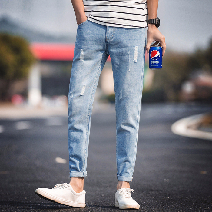 Stretch men's 9-point jeans fashion student's Korean fashion slim youth Leggings