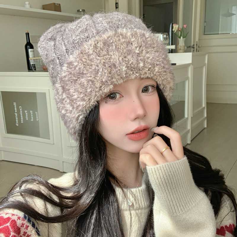 帽子女秋冬季甜美可爱猫耳朵毛线帽加厚针织保暖帽户外防寒包头帽