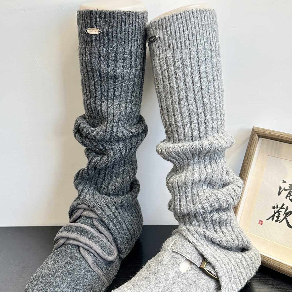 韩系羊毛灰色堆堆袜女秋冬加厚配