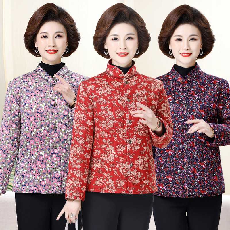 中老年轻薄保暖小棉袄女冬季碎花