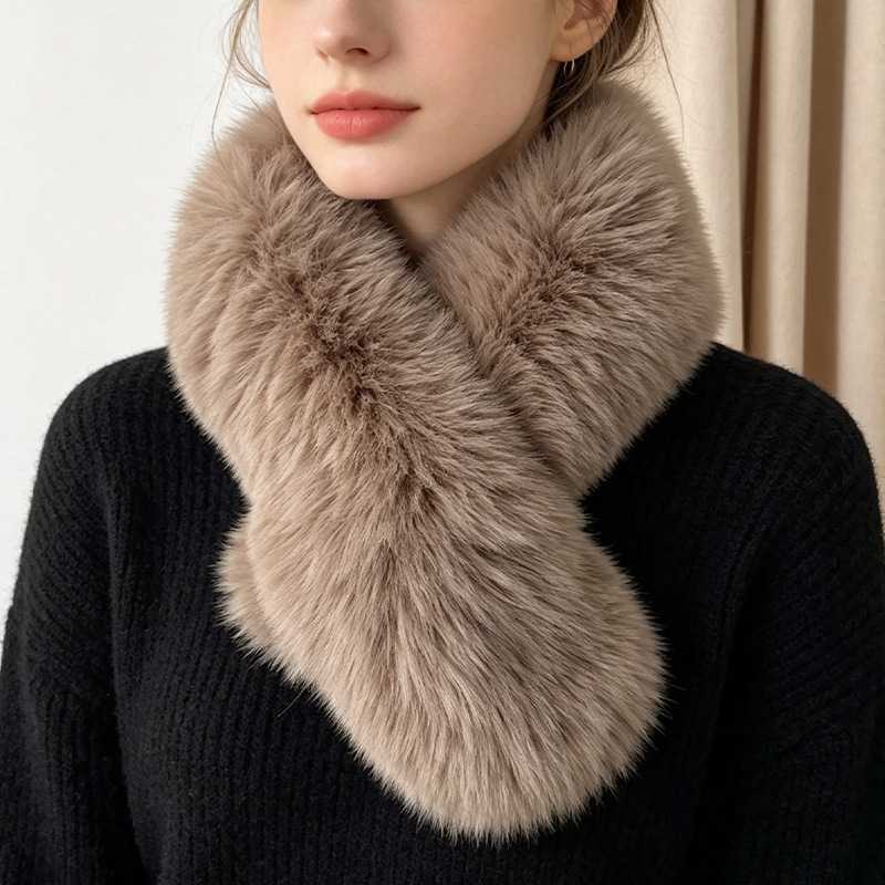 仿狐狸毛加厚双面围脖女冬季护颈