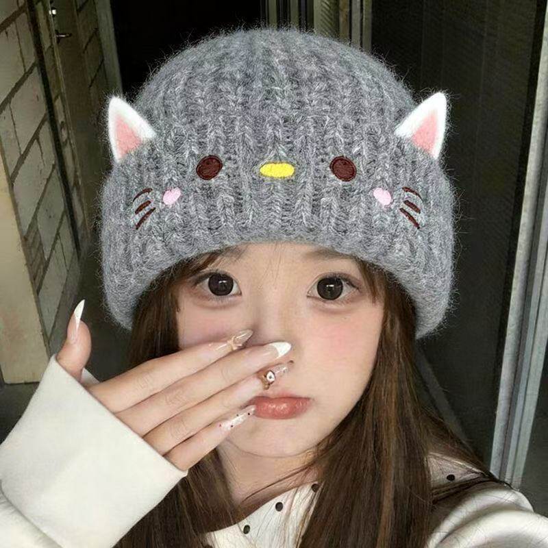 可爱小猫咪针织毛线帽女款｜秋冬