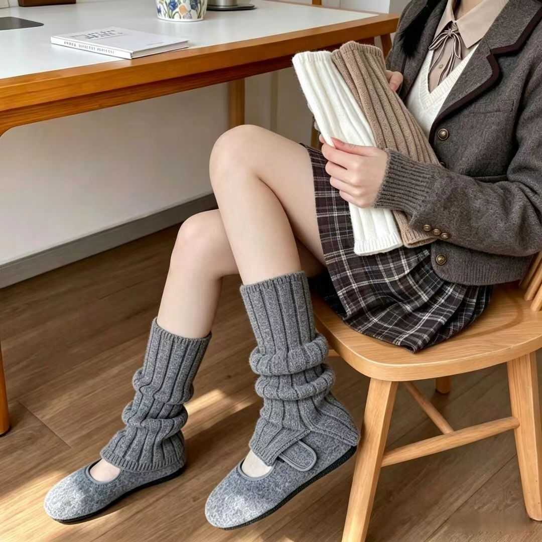 针织袜套女春秋冬喇叭开叉堆堆袜
