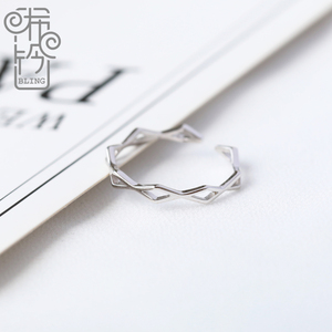 细棱几何纯银戒指