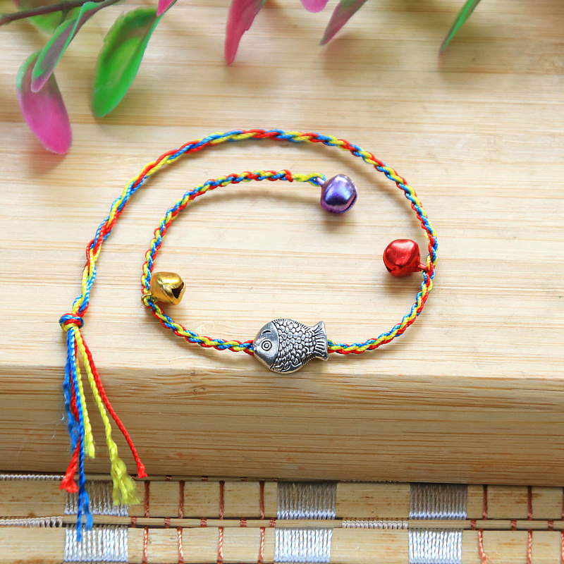 手工编织木葫芦铃铛手链diy彩线编织端午节五彩绳手链礼品手绳