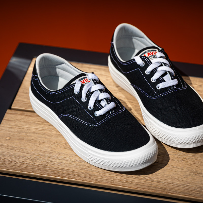 SLAVIC 轻量底ins风黑色帆布鞋男女通用低帮系带休闲鞋百搭