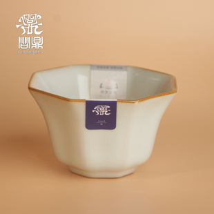 问鼎汝窑月白八方杯紫金经典老款茶杯汝瓷开片主人杯茶具杯子