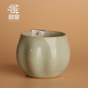 问鼎汝窑天青蒜头杯鼎峰系列logo牛角款茶杯主人杯陶瓷茶具