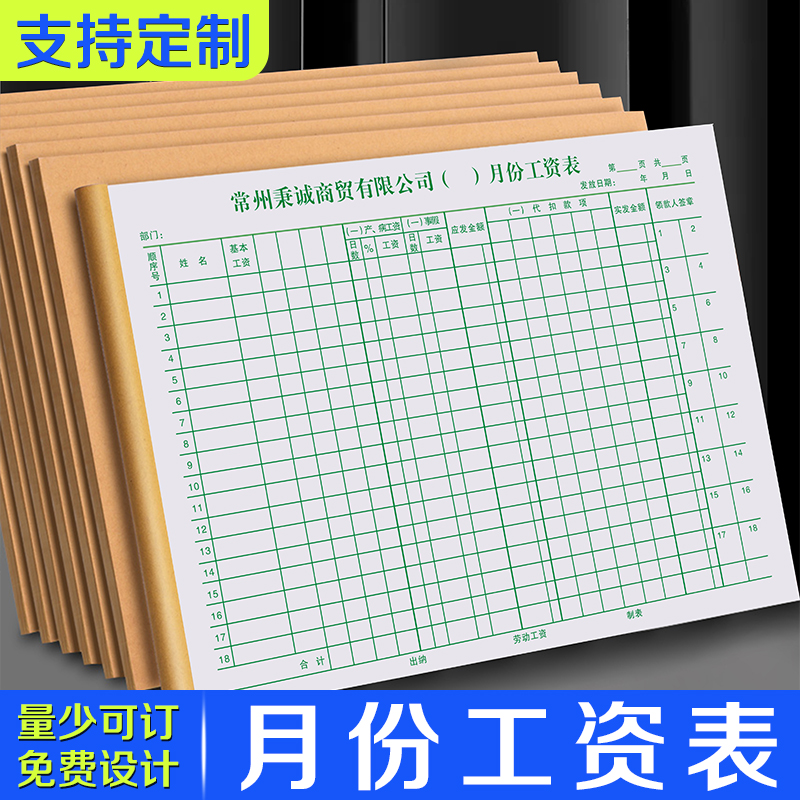 【月份工资表】公司员工月度工资核算账单工厂工人薪资发放明细单
