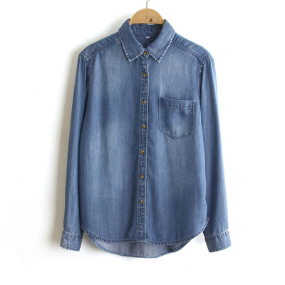 外贸垂感柔软正肩天丝牛仔衬衫