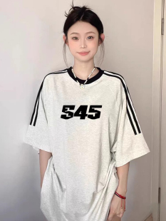 S45三杠原创国潮短袖 上衣男夏 字母潮牌半袖 t恤女纯棉情侣宽松美式