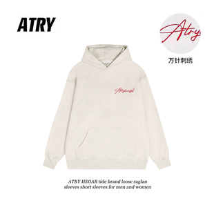 ATRY HEOAR花体刺绣logo连帽卫衣外套男女美式高街情侣宽松连帽衫