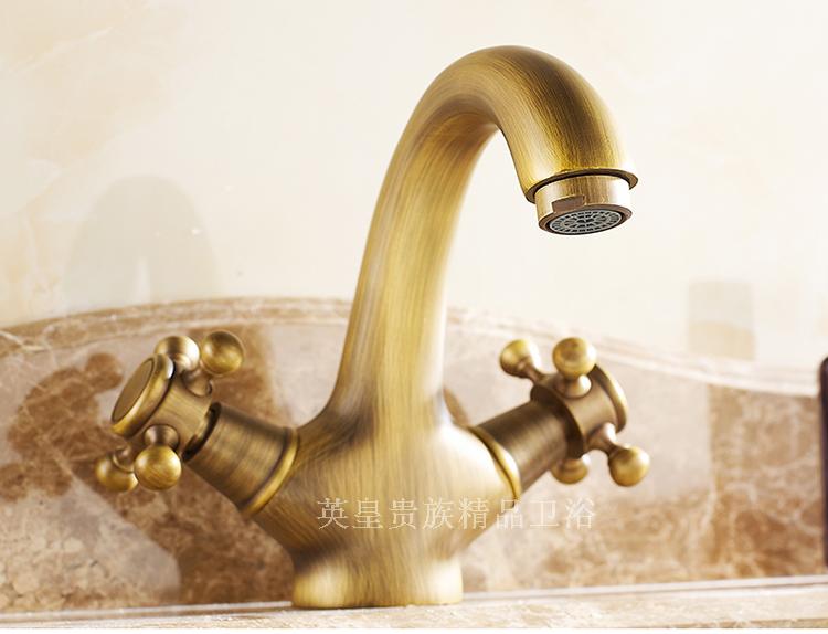 欧式冷热金色全铜台上盆复古龙头