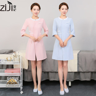 2025高端韩版美容院美容师工作服连衣裙秋冬季纹绣美甲师技师服女