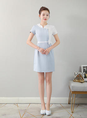 姿记新款美容师工作服女连衣裙SPA会所养生馆足浴技师服高端显瘦