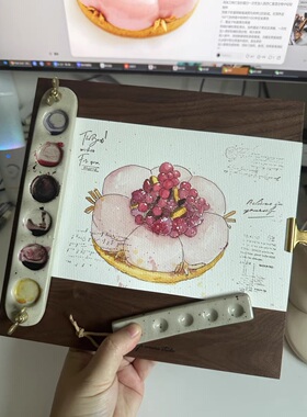 超便携水彩写生套装手工制作胡桃木折叠画板自带调色盘刻字礼物